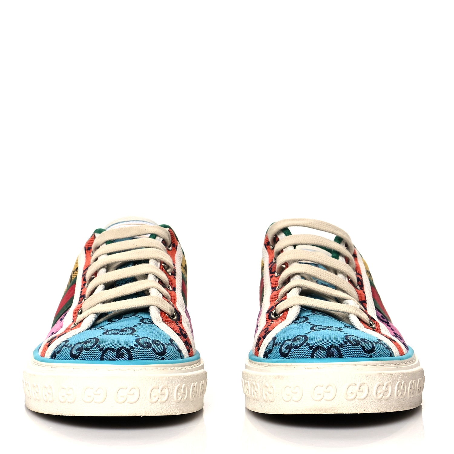 Gucci Monogram Multicolor Web Womens 1977 Tennis Sneakers 40 Light Blue Mystic White Tangerine Pink Yellow Green Red 2 of 8