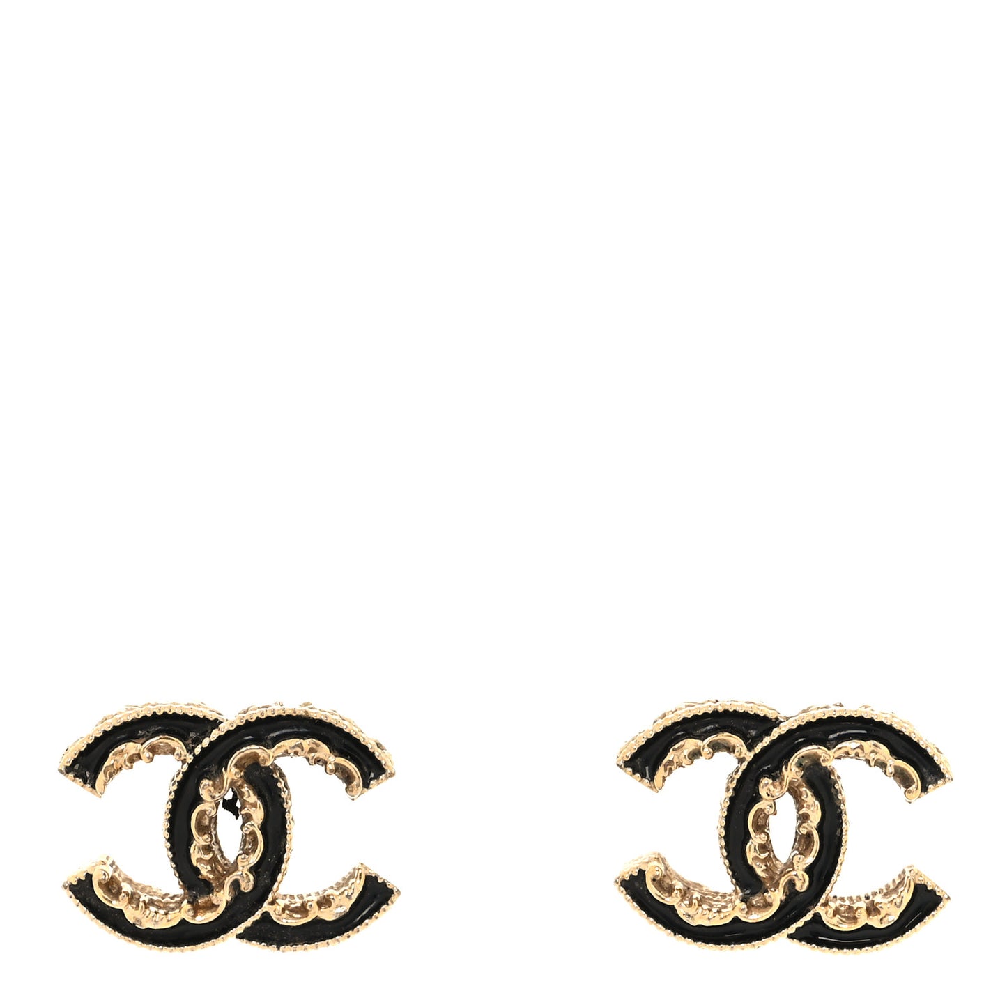 Enamel CC Baroque Earrings Black Gold