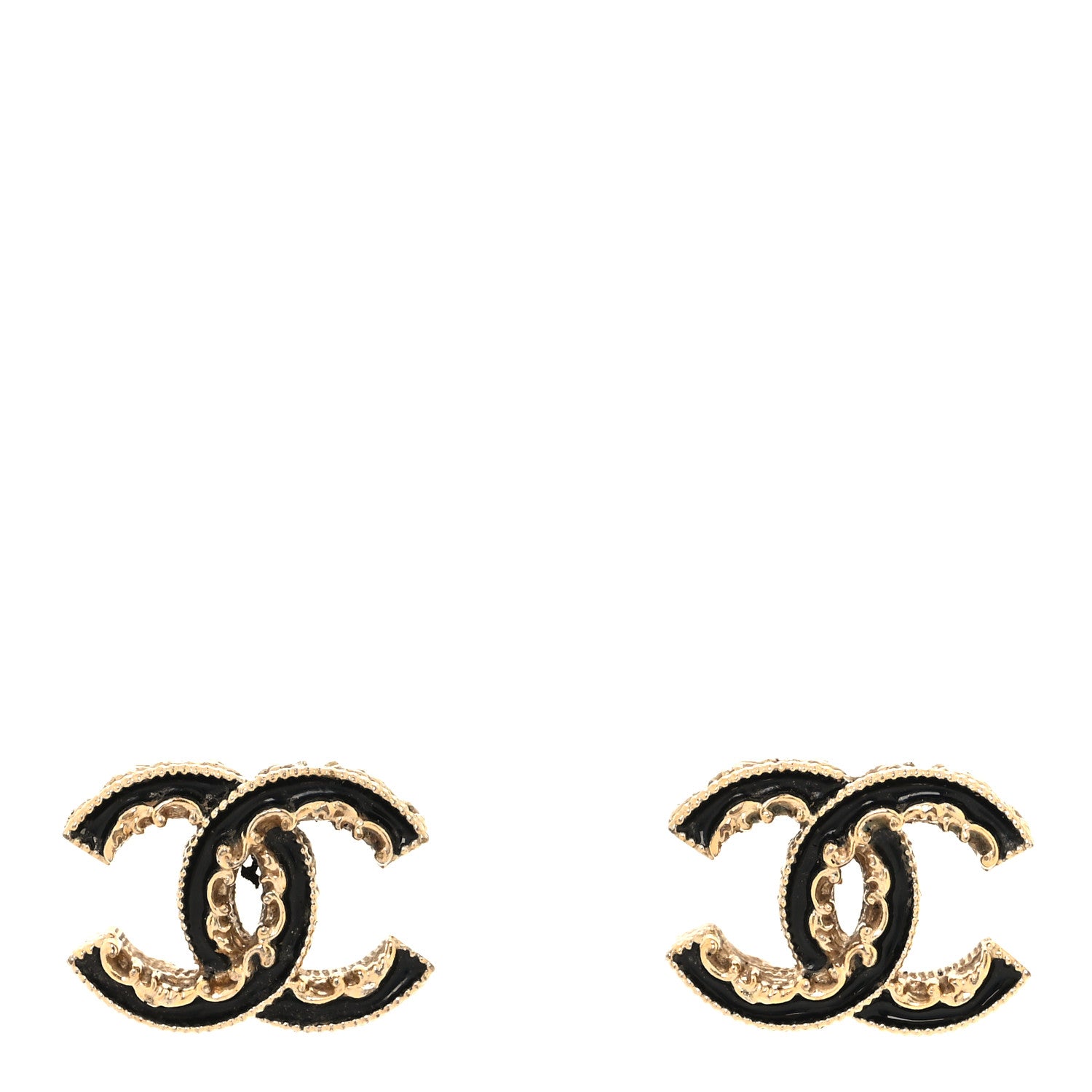 Chanel Enamel CC Baroque Earrings Black Gold 1 of 5