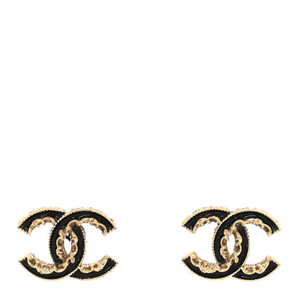 Chanel Enamel CC Baroque Earrings Black Gold 1 of 5