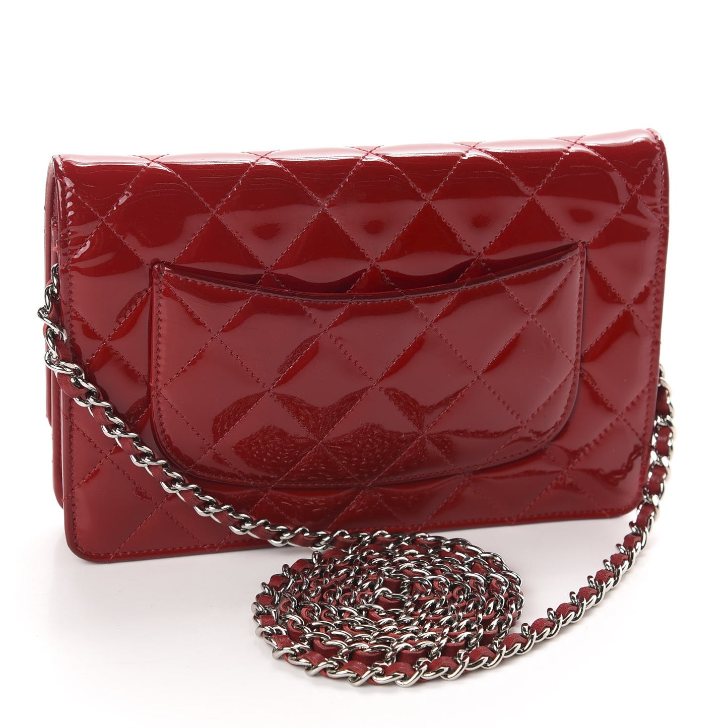 Patent Quilted Wallet On Chain WOC Red