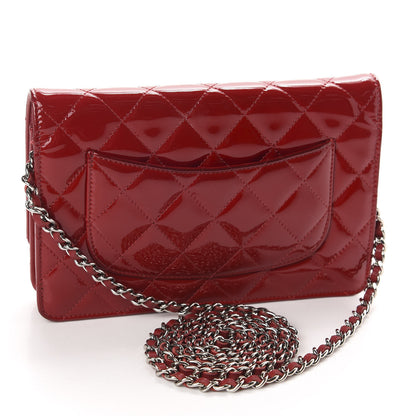 Chanel Patent Quilted Wallet On Chain WOC Red 3 of 12