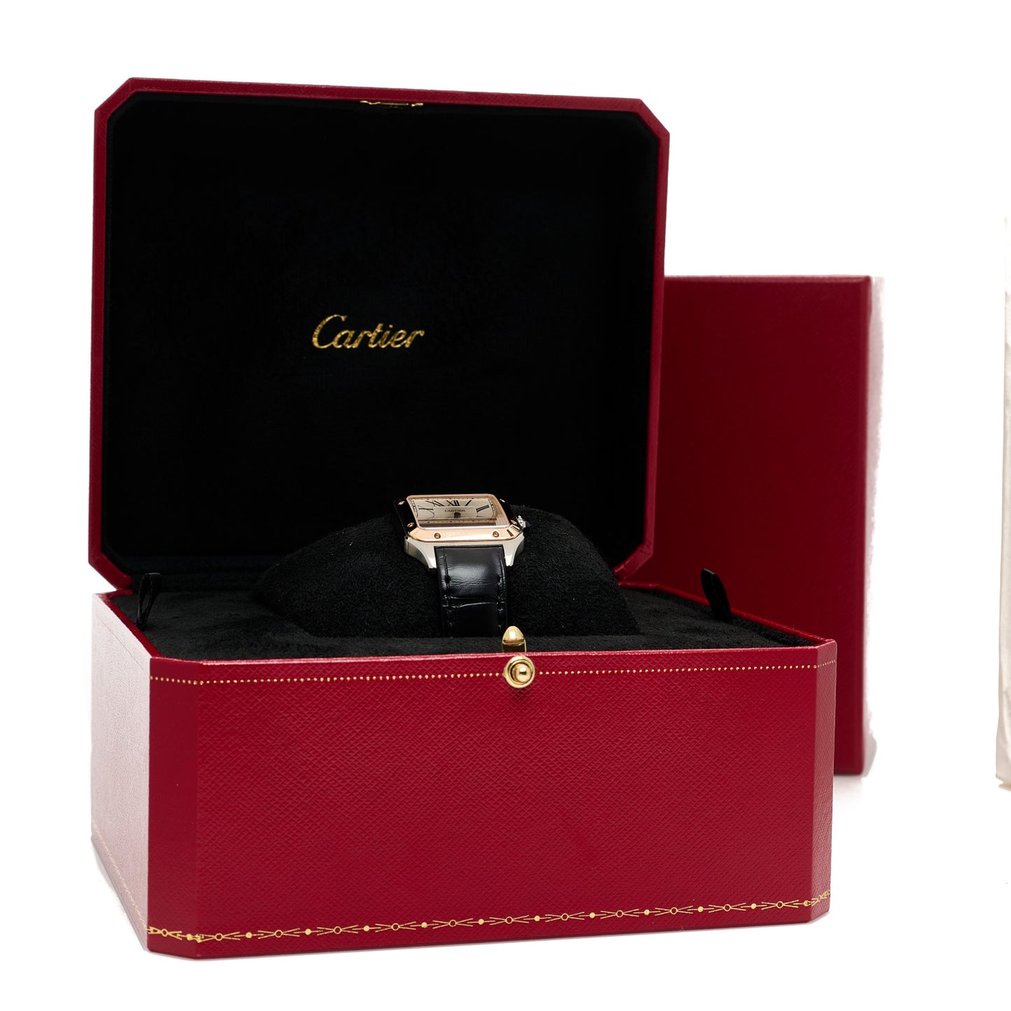 Stainless Steel 18K Pink Gold Alligator 27.5mm Santos Dumont Quartz Watch
