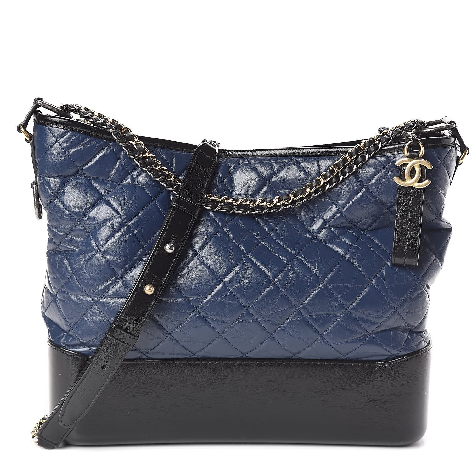 Chanel Aged Calfskin Quilted Large Gabrielle Hobo Navy Black 1 of 11
