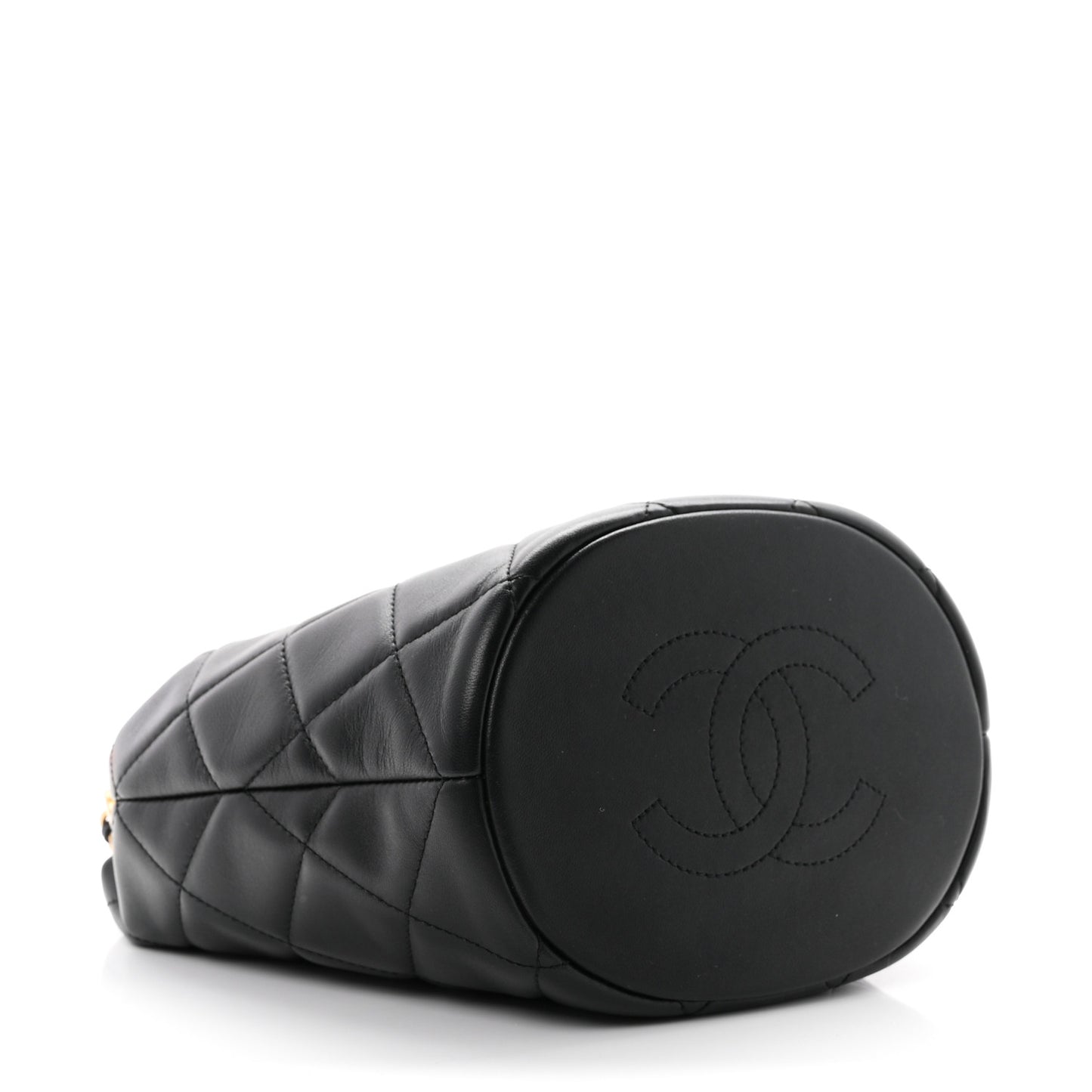 Lambskin Quilted My Perfect Chain Bucket Drawstring Bag Black