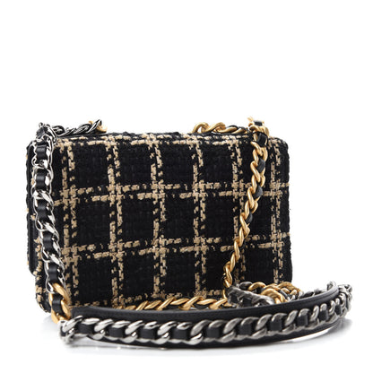 Chanel Tweed Quilted Chanel 19 Wallet On Chain WOC Black Beige 3 of 12