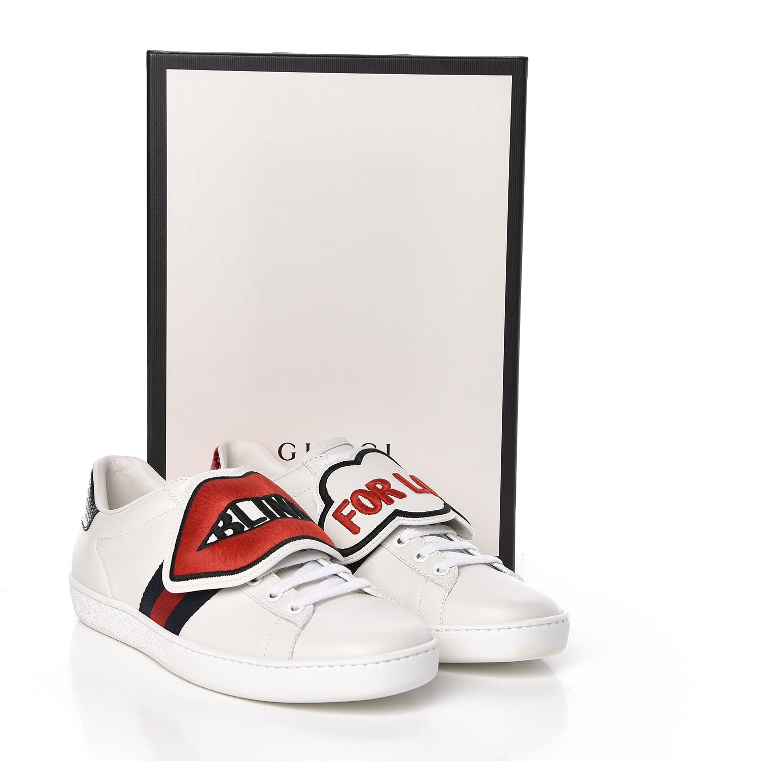 Gucci Calfskin Ayers Blind For Love Embroidered Womens Ace Sneakers 38 White 10 of 10