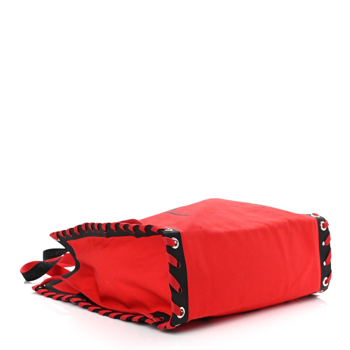 Braided Canvas Mini Cabalace Shopper Tote Red Black