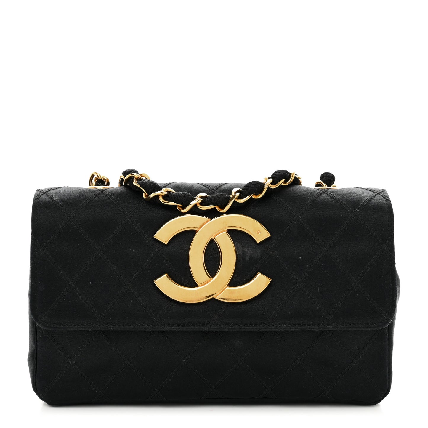 Satin Double Stitched Mini Single Flap Black