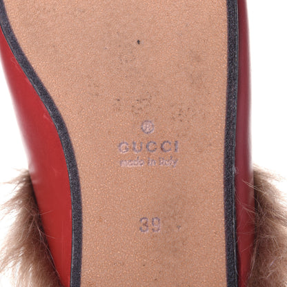 Gucci Betis Glamour Calfskin Fur Womens Princetown Slippers 39 Hibiscus Red Naturale 8 of 10