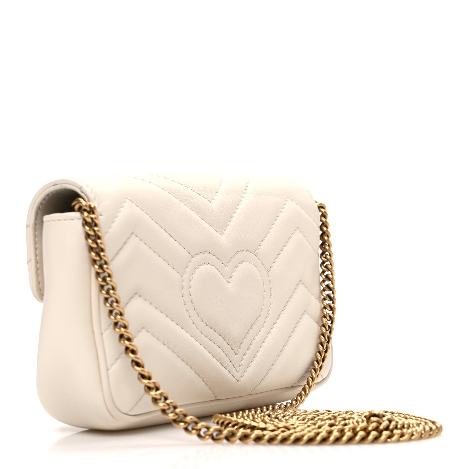Gucci Calfskin Matelasse Super Mini GG Marmont Shoulder Bag White 3 of 12