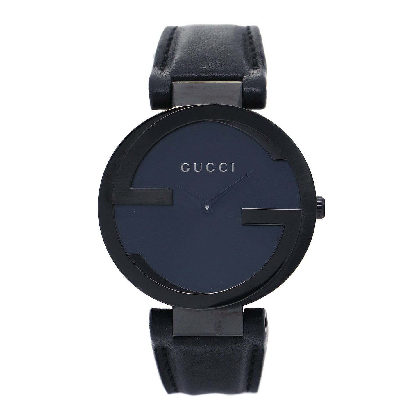 PVD Stainless Steel Calfskin 37mm Interlocking G Quartz Watch Black