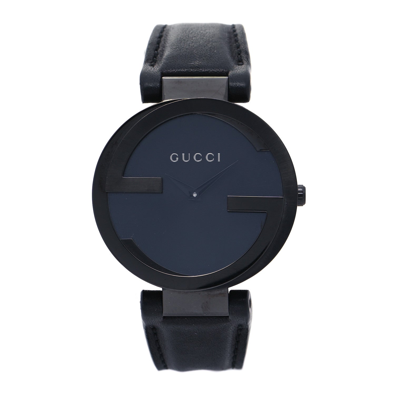 Gucci PVD Stainless Steel Calfskin 37mm Interlocking G Quartz Watch Black 1 of 4