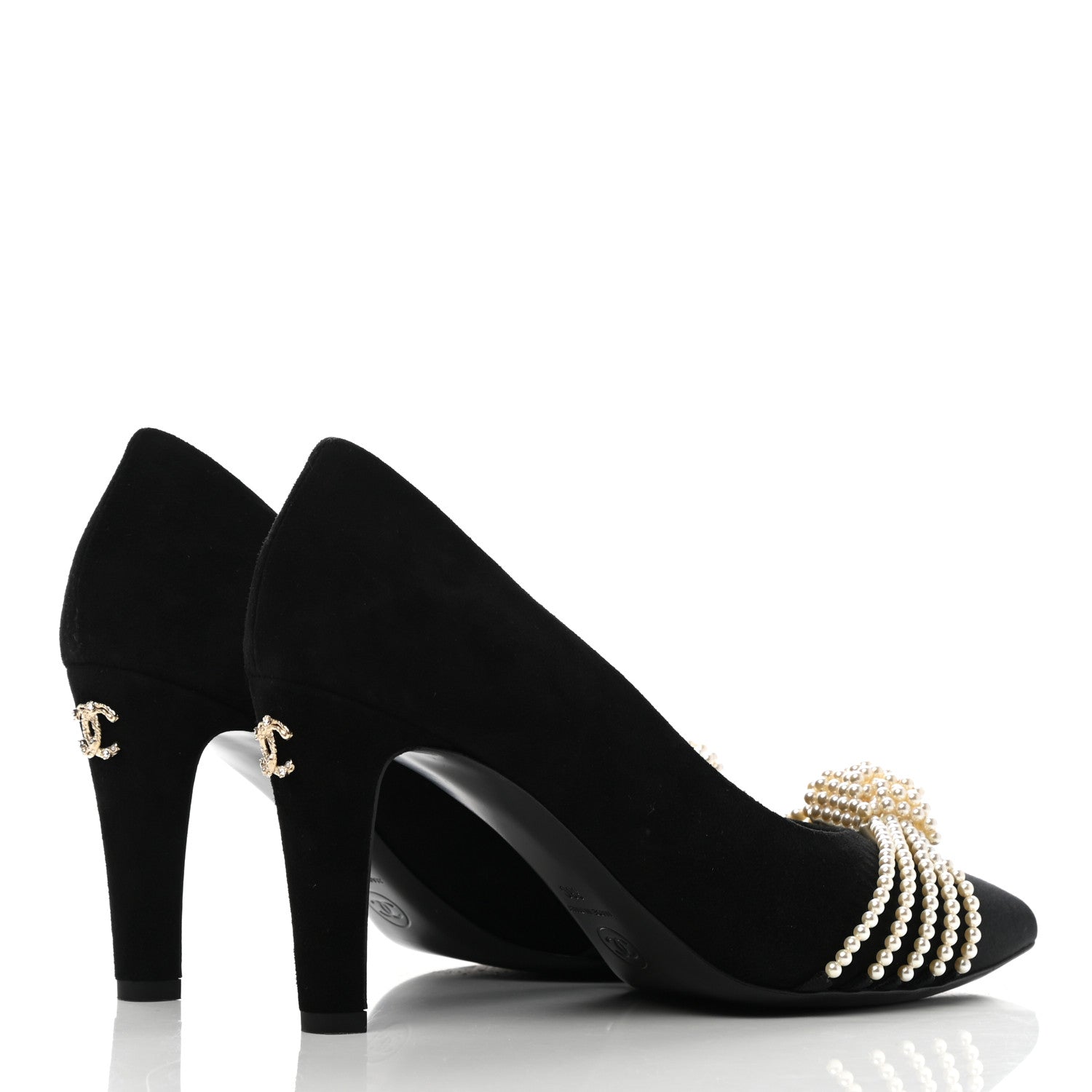 Chanel Suede Pearl Grosgrain Pumps 38 Black 4 of 10