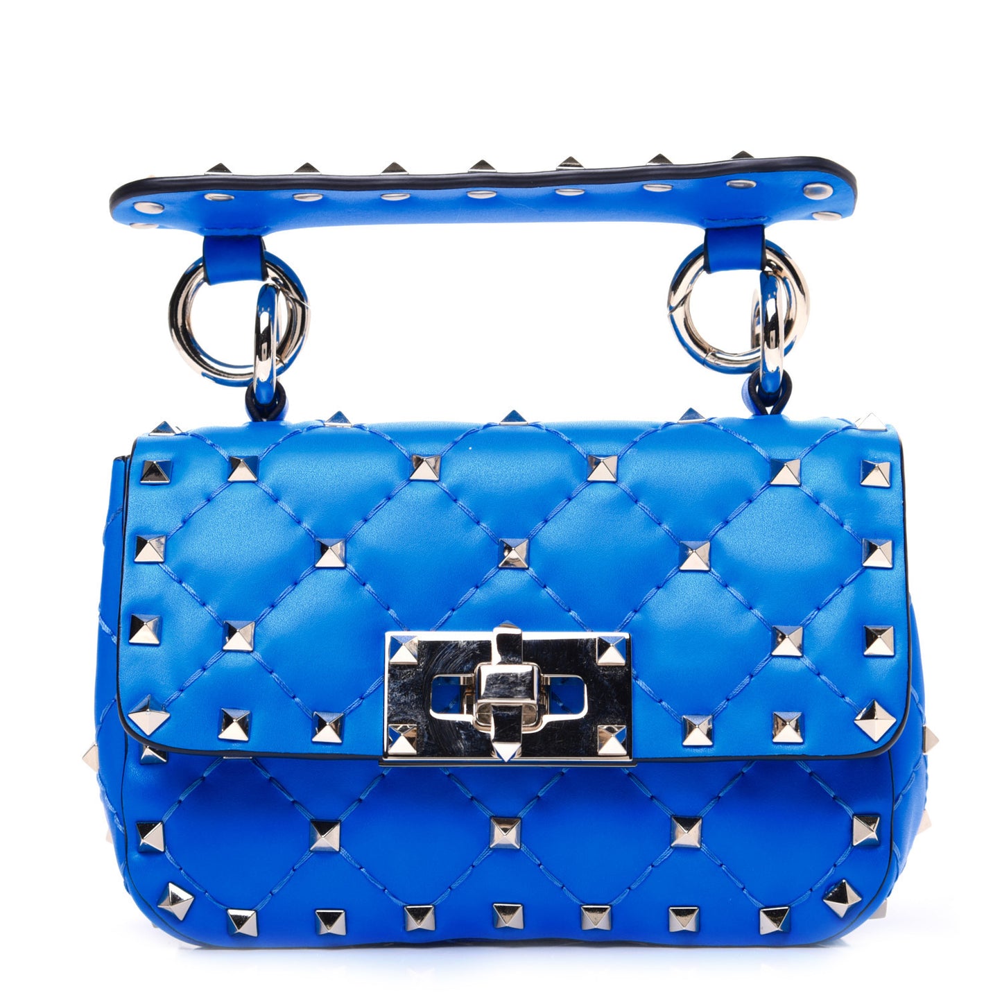 Calfskin Micro Rockstud Spike Shoulder Bag Blue Fluo