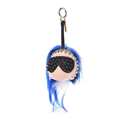 Fendi Shiny Nappa Goat Fox Fur Studded Punkito Karlito Bag Charm White Black Blue Neon 1 of 3