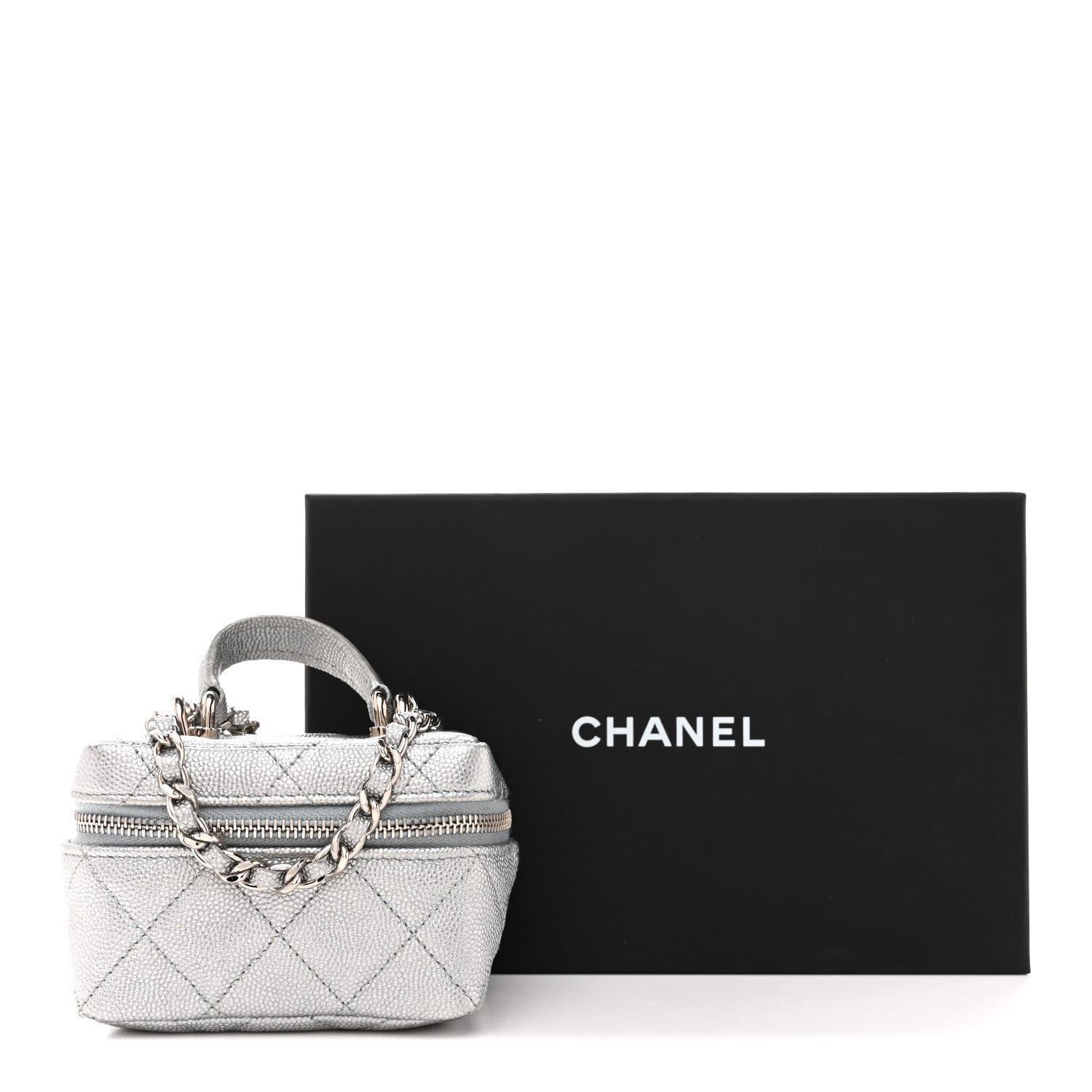 Chanel Metallic Caviar Quilted Mini Top Handle Vanity With Chain Silver 13 of 13