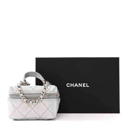 Chanel Metallic Caviar Quilted Mini Top Handle Vanity With Chain Silver 13 of 13