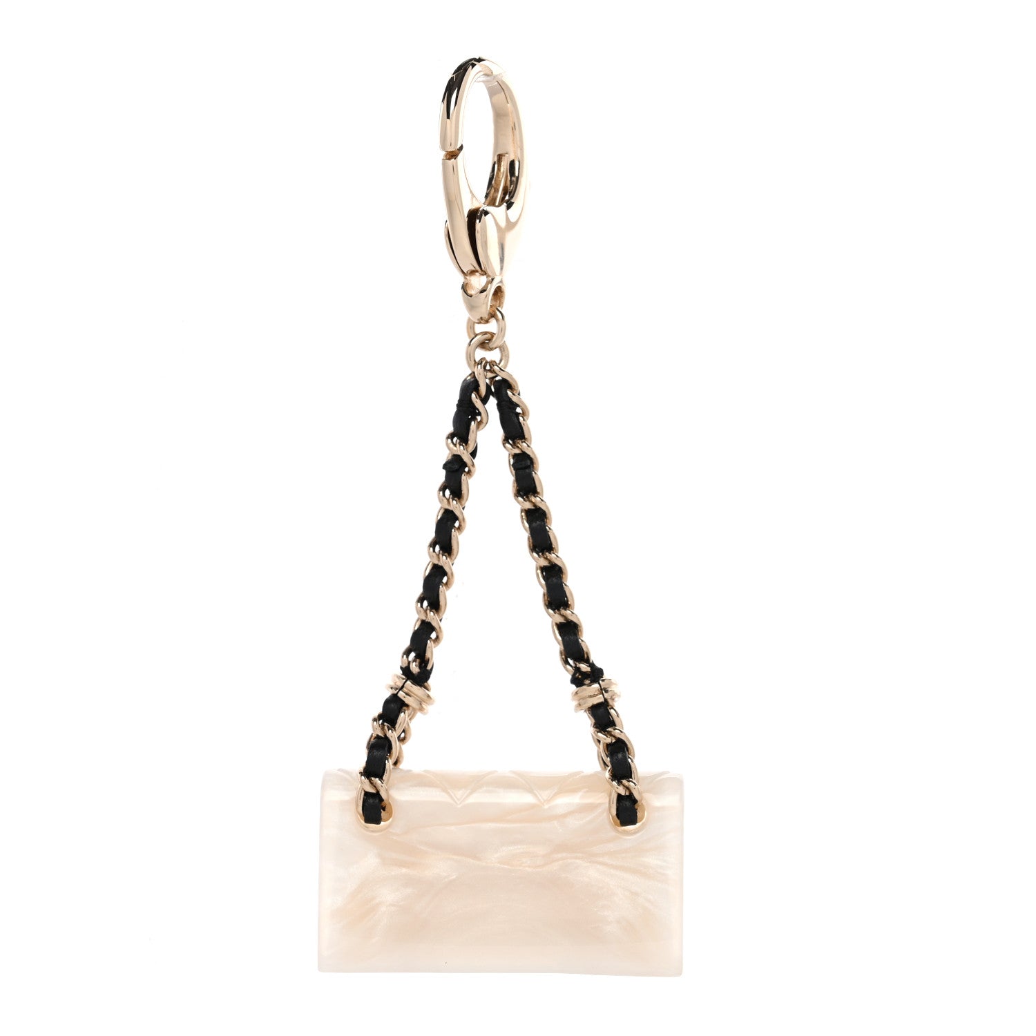 Chanel Metal Resin Calfskin CC Quilted Flap Bag Charm Gold White 3 of 4