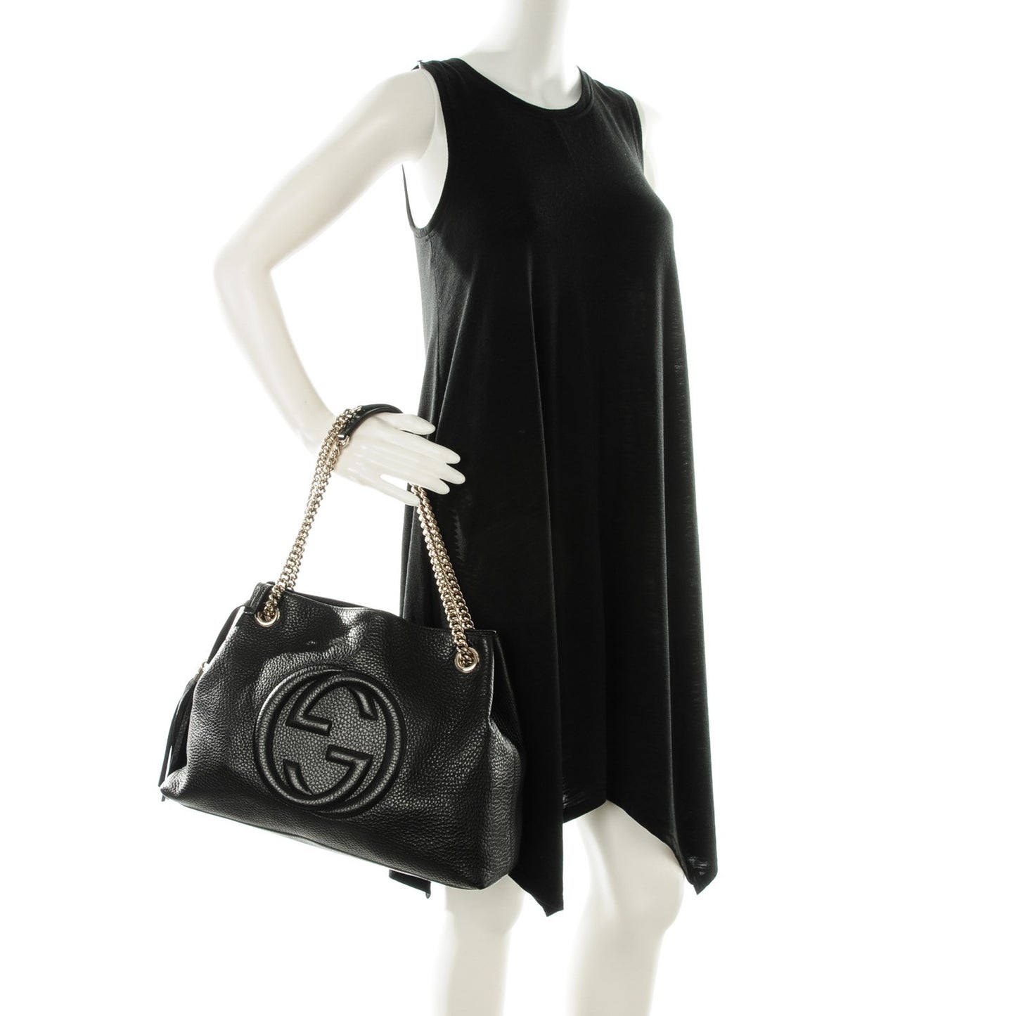 Pebbled Calfskin Medium Soho Chain Shoulder Bag Black