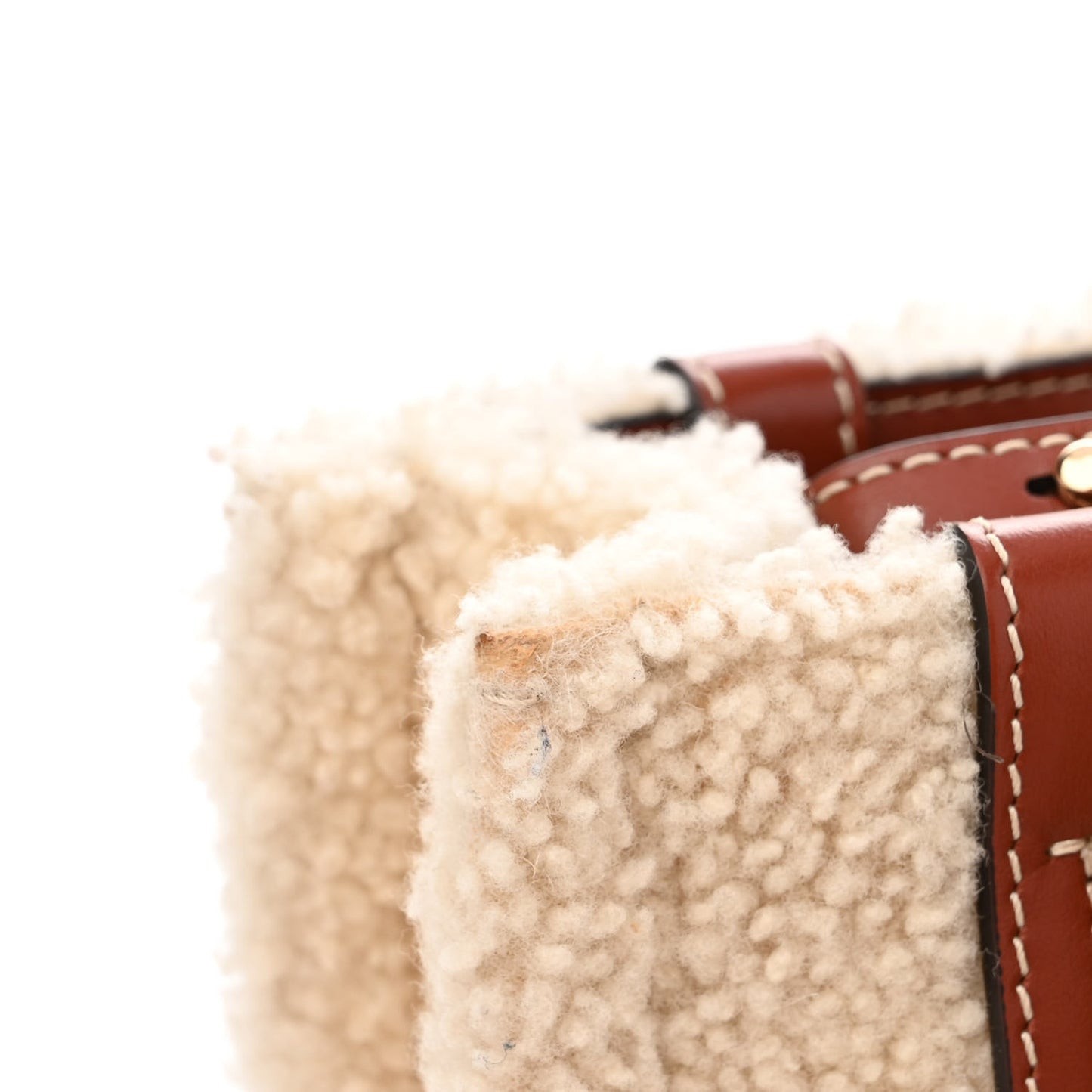 Shearling Calfskin Small Woody Ribbon Tote With Strap Mild Beige