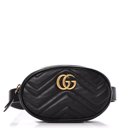 Gucci Calfskin Matelasse GG Marmont Belt Bag 95 38 Black 1 of 10