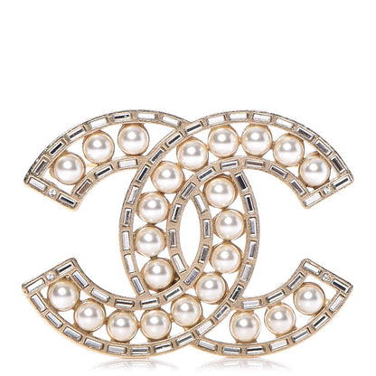 Chanel Pearl Crystal Baguette CC Brooch Gold 1 of 5