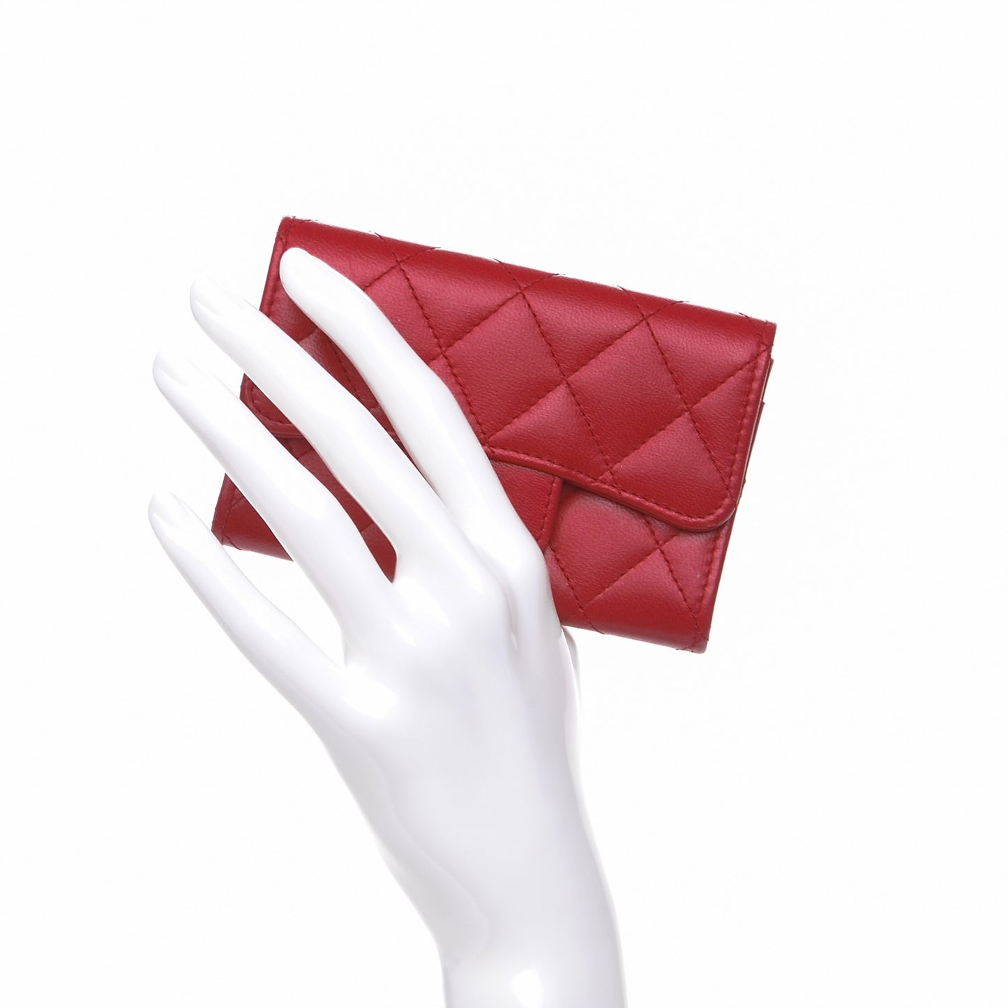 Lambskin Quilted Flap Card Holder Dark Pink