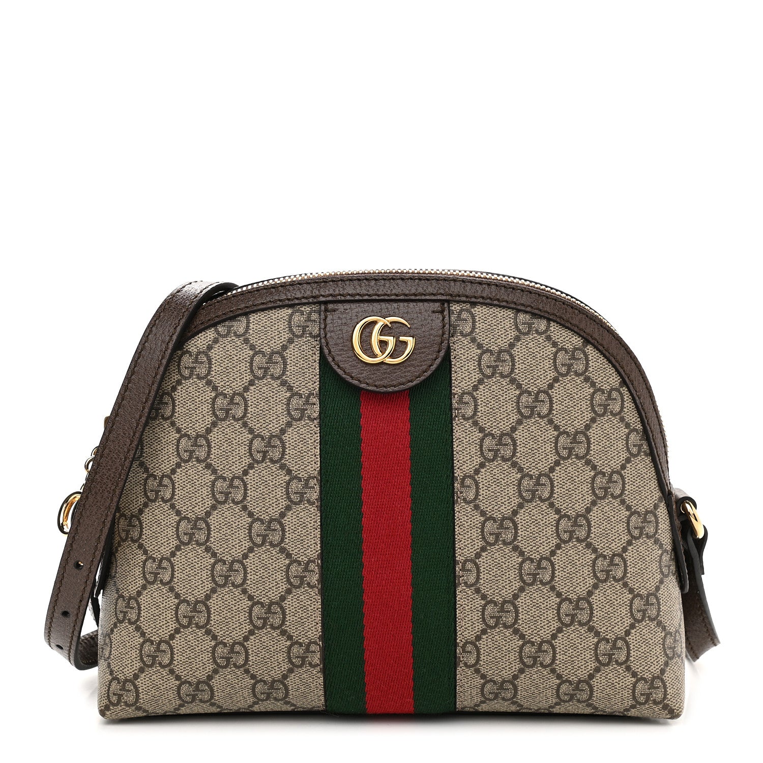 Gucci GG Supreme Monogram Textured Dollar Calfskin Web Small Ophidia Dome Shoulder Bag Beige Ebony New Acero 1 of 9