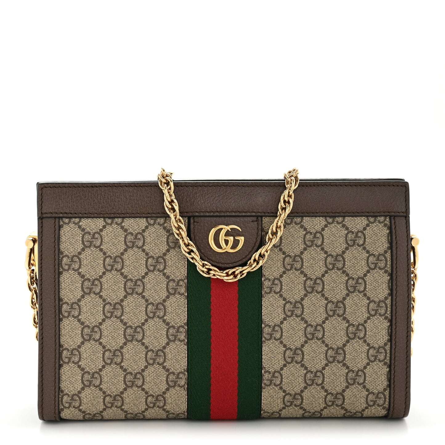GG Supreme Monogram Web Small Ophidia Chain Shoulder Bag Brown