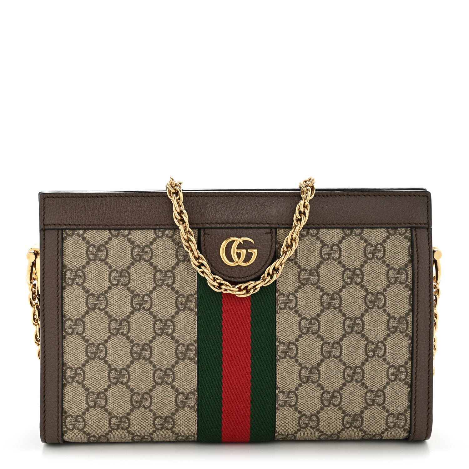 Gucci GG Supreme Monogram Web Small Ophidia Chain Shoulder Bag Brown 1 of 11