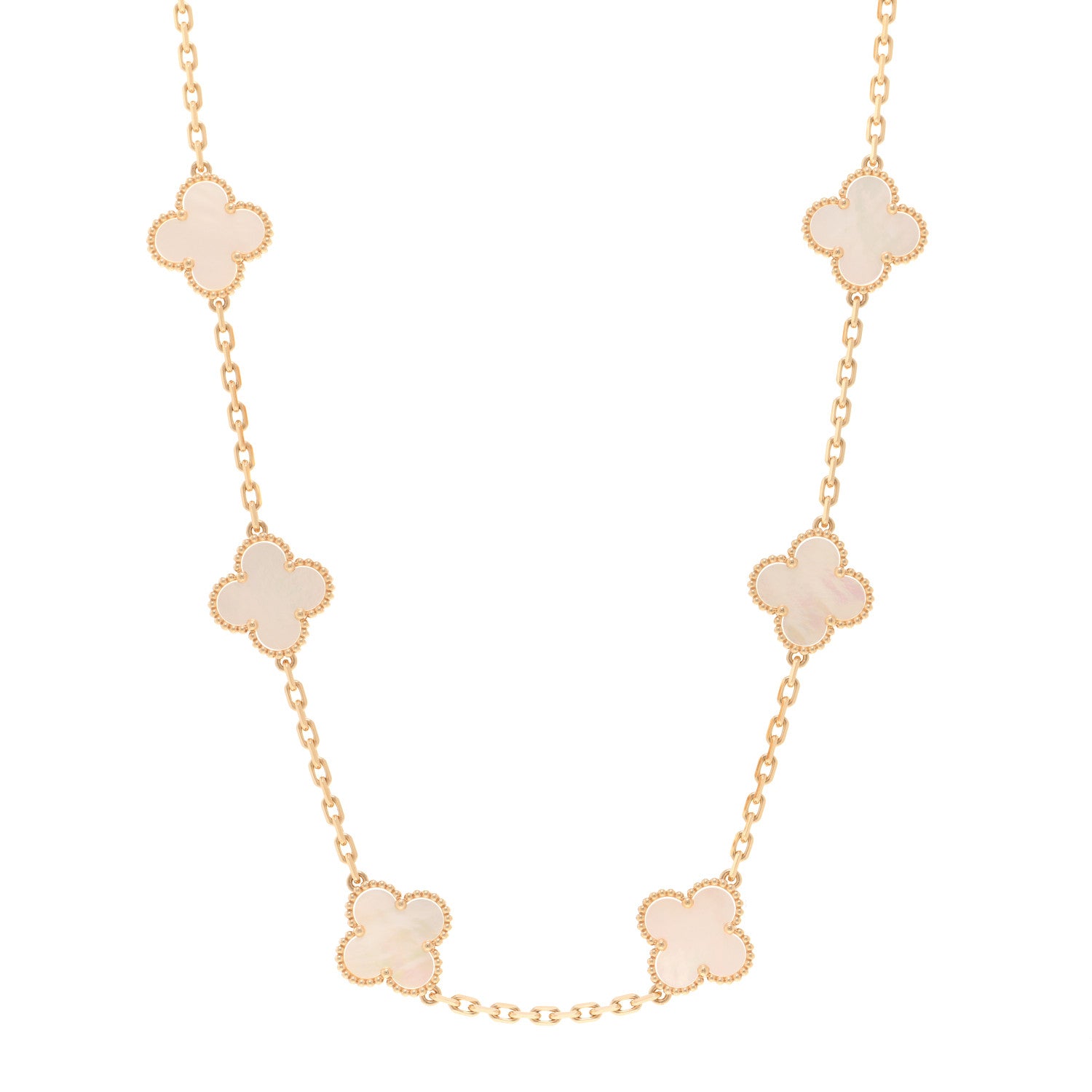 Van Cleef & Arpels 18K Yellow Gold Mother of Pearl 10 Motifs Vintage Alhambra Necklace 1 of 5