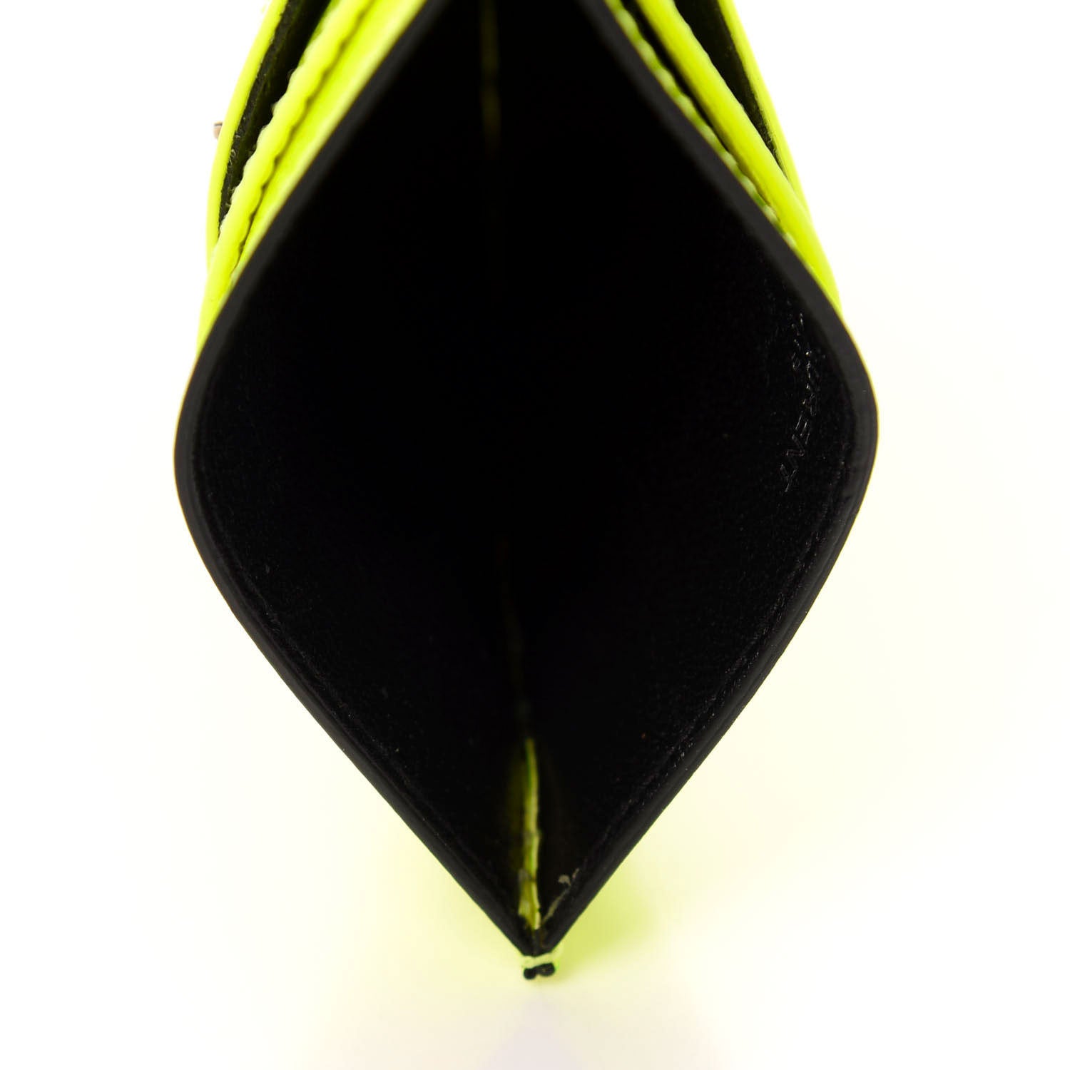 Saint Laurent Patent Grain De Poudre Matelasse Chevron Monogram Credit Card Case Neon Yellow 5 of 8