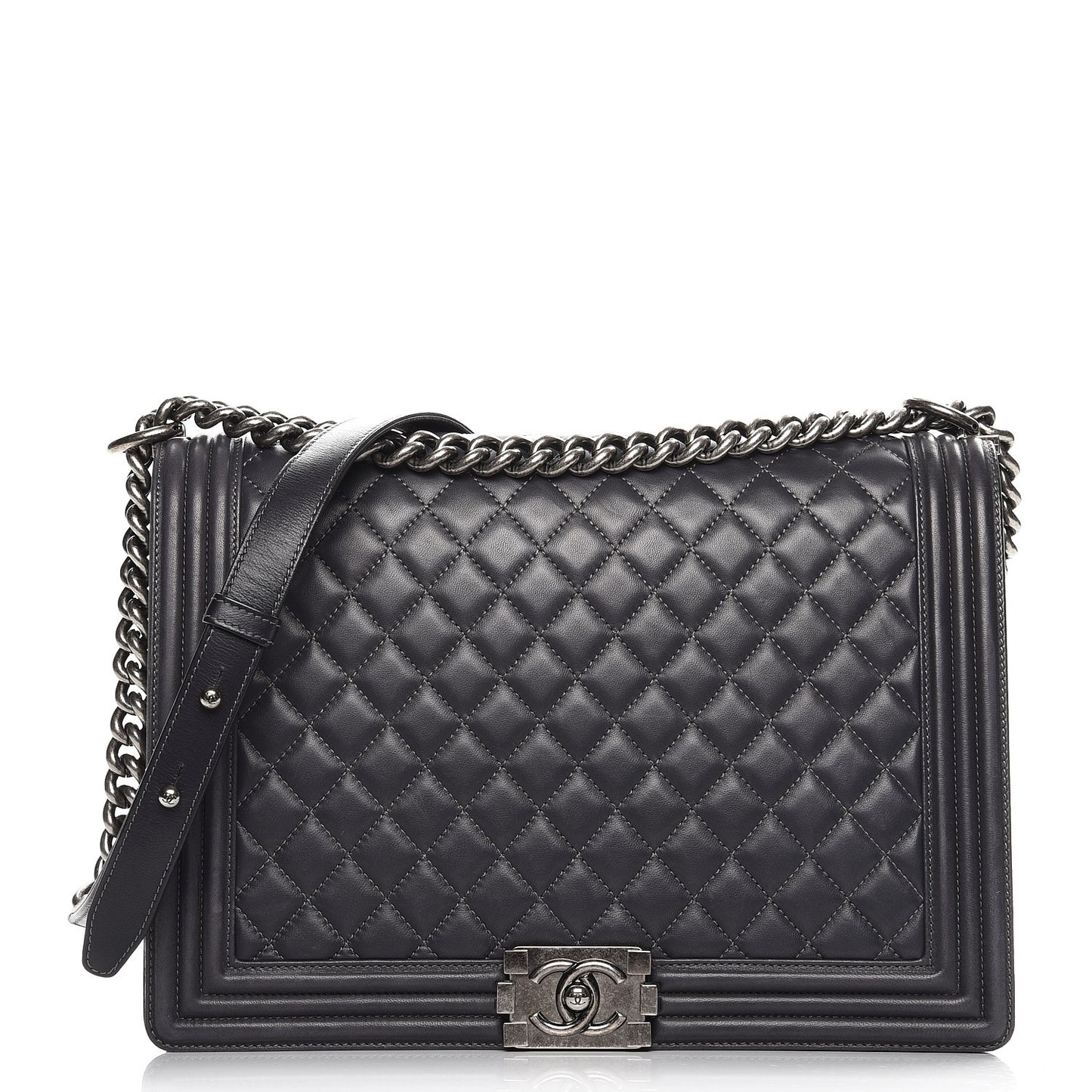 Lambskin Quilted Large Boy Flap Grey