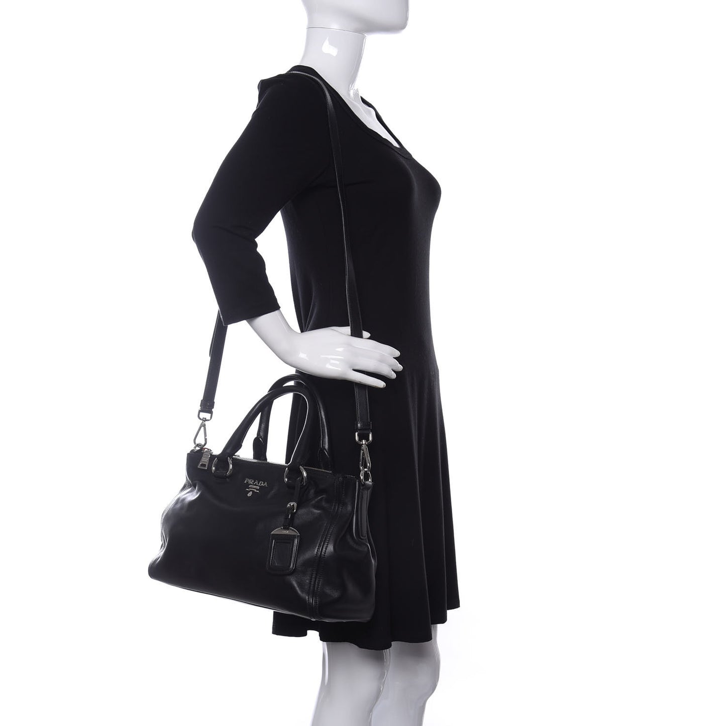 Soft Calfskin Double Zip Shoulder Bag Black