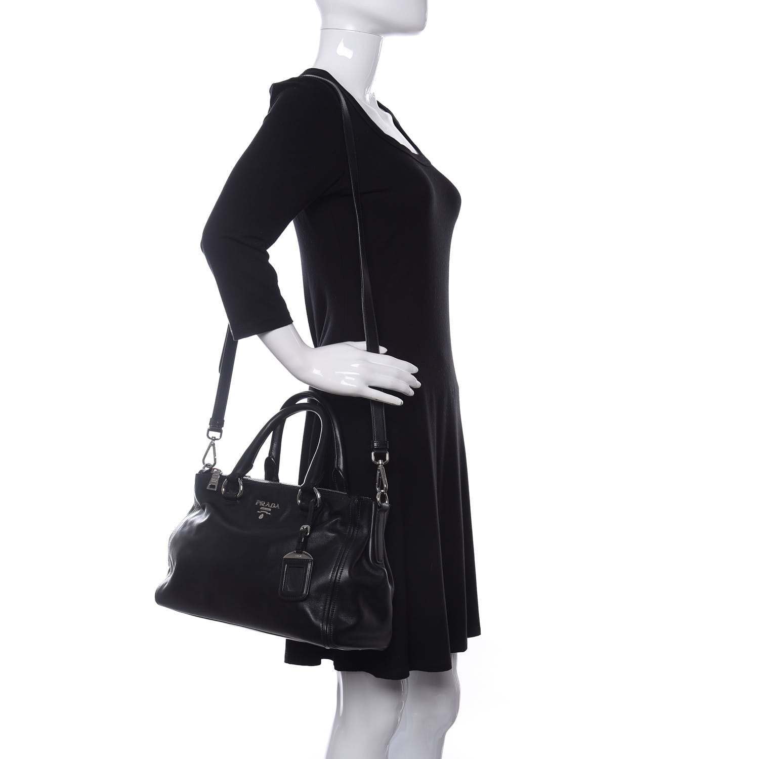 Prada Soft Calfskin Double Zip Shoulder Bag Black 2 of 9