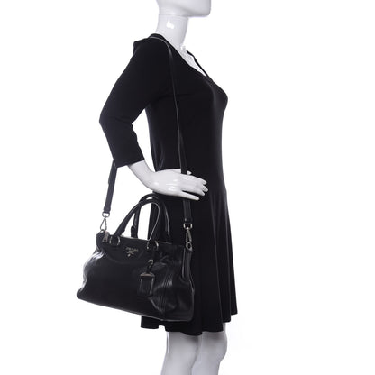 Prada Soft Calfskin Double Zip Shoulder Bag Black 2 of 9