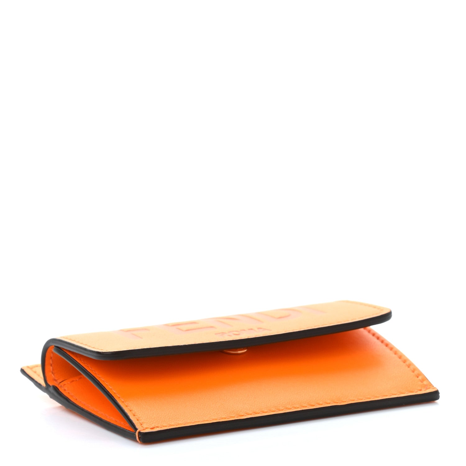 Fendi Vitello King Tamponato Logo Embossed Fold Over Card Holder Wallet Clementine 4 of 8