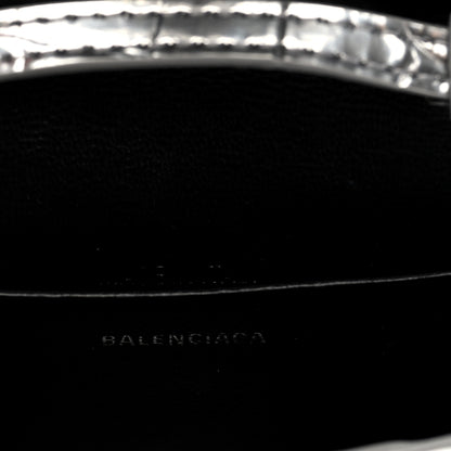 Balenciaga Metallic Calfskin Crocodile Embossed Hourglass Top Handle Bag Mini Silver 6 of 9