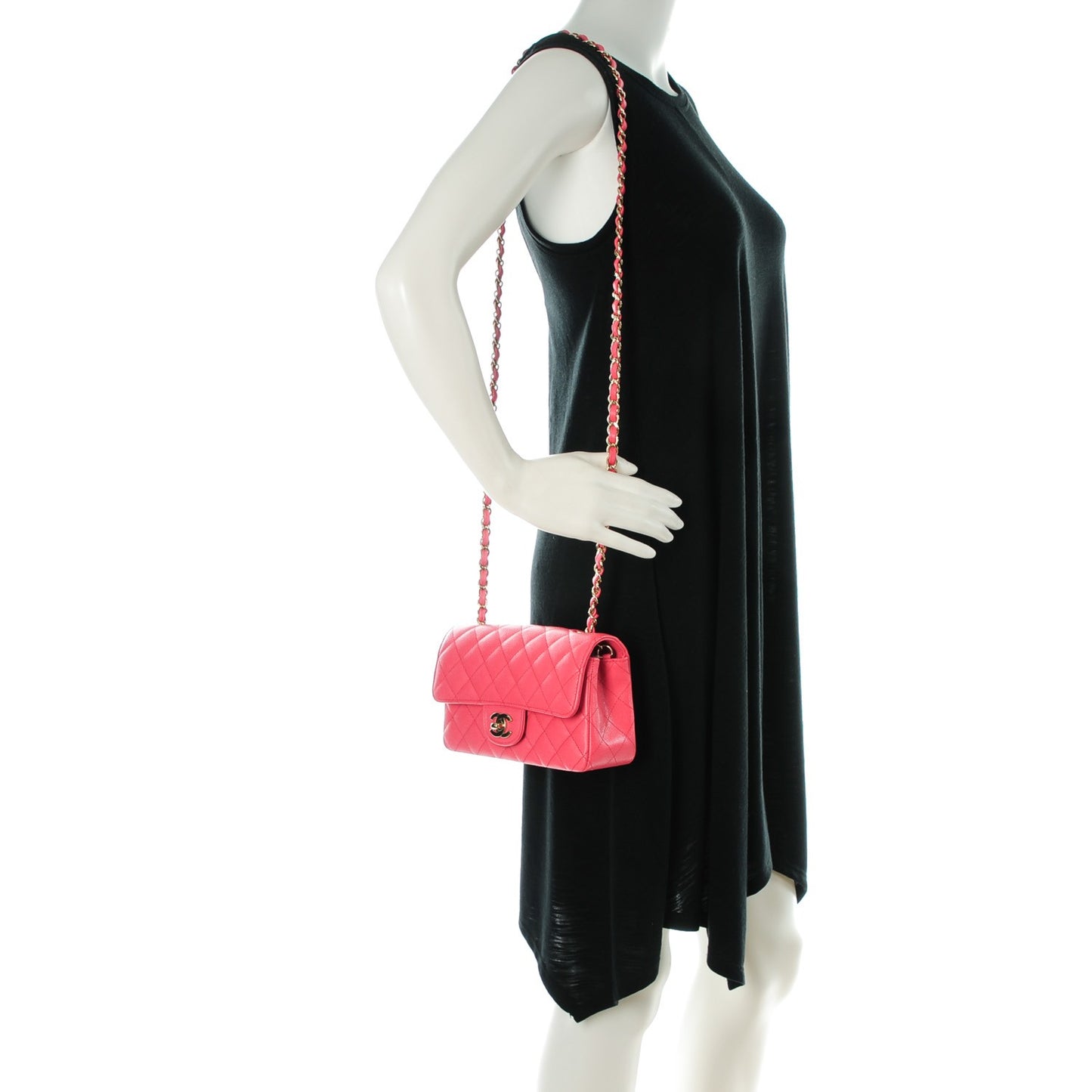 Caviar Quilted Mini Rectangular Flap Dark Pink