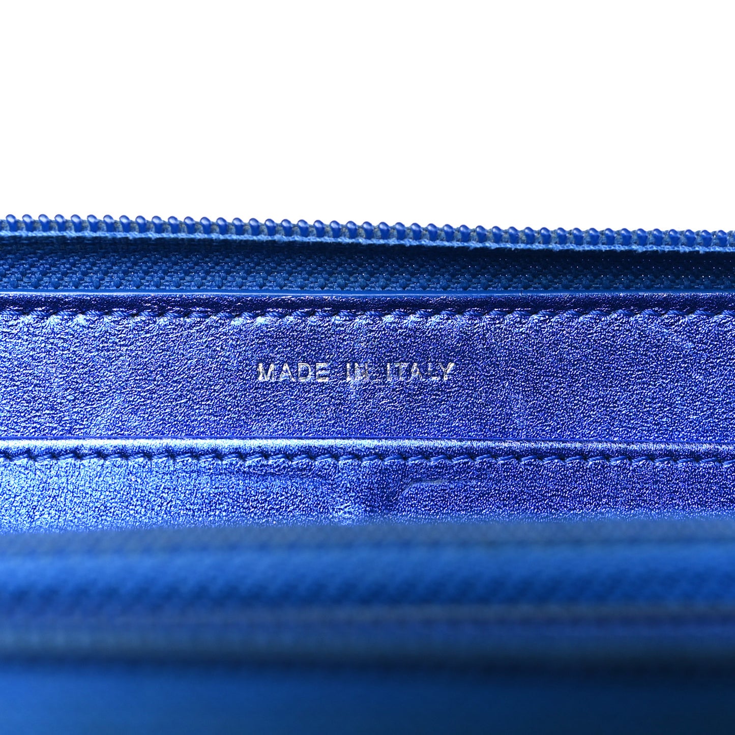 Metallic Patent Calfskin Quilted Boy L-Gusset Zip Wallet Blue
