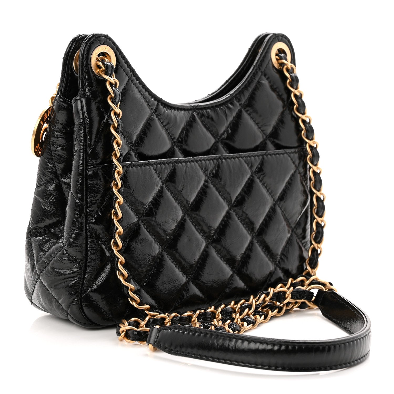 Chanel Shiny Crumpled Calfskin Quilted Small Wavy CC Hobo Black 3 of 11