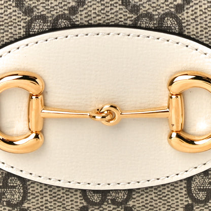 Gucci GG Supreme Monogram Azalea Calfskin Horsebit 1955 Card Case Wallet Beige Ebony Mystic White 7 of 10