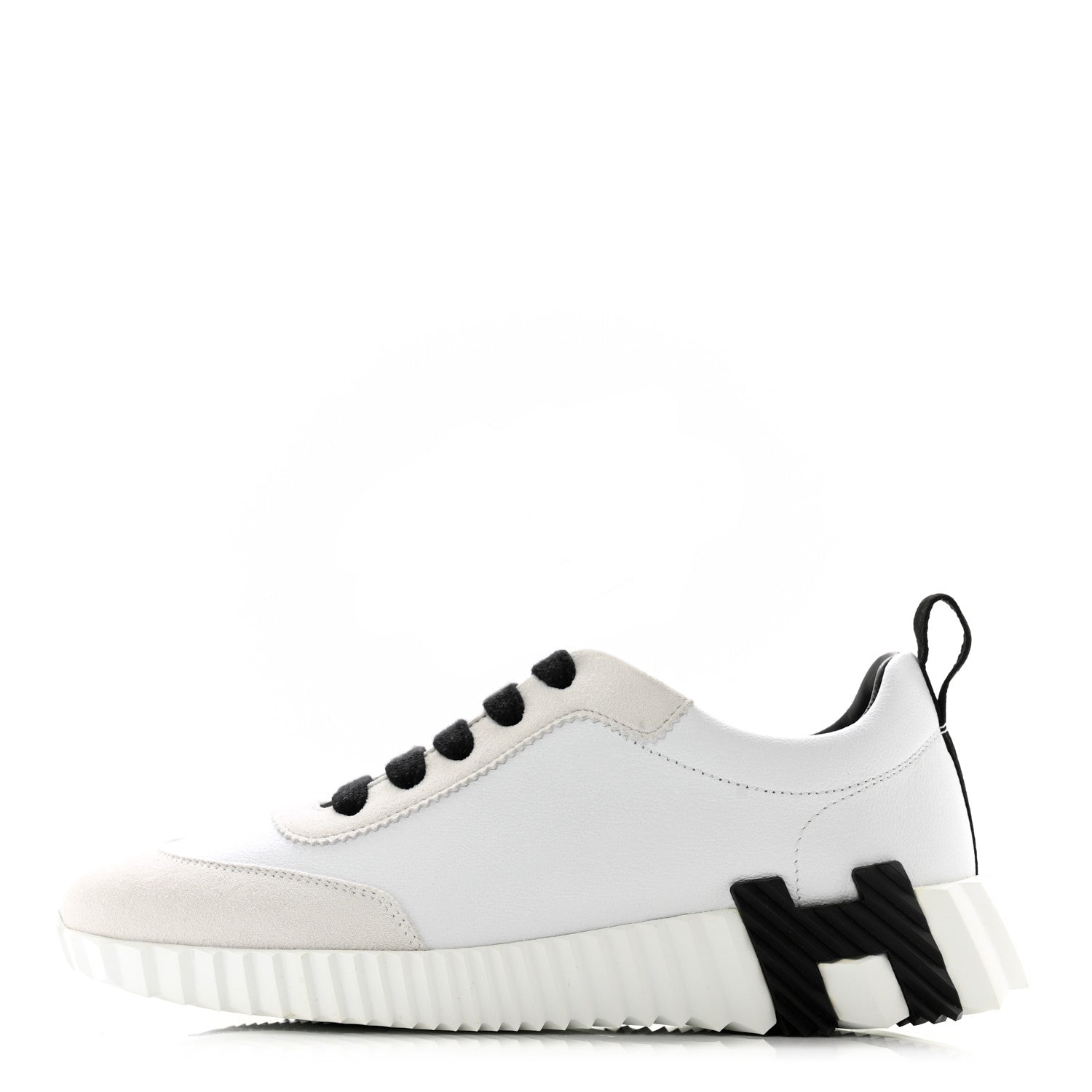 Hermes Goatskin Suede Goatskin Bouncing Sneakers 36.5 White Black 1 of 11