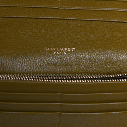 Saint Laurent Grained Calfskin Foldover Monogram Wallet Olive 7 of 10
