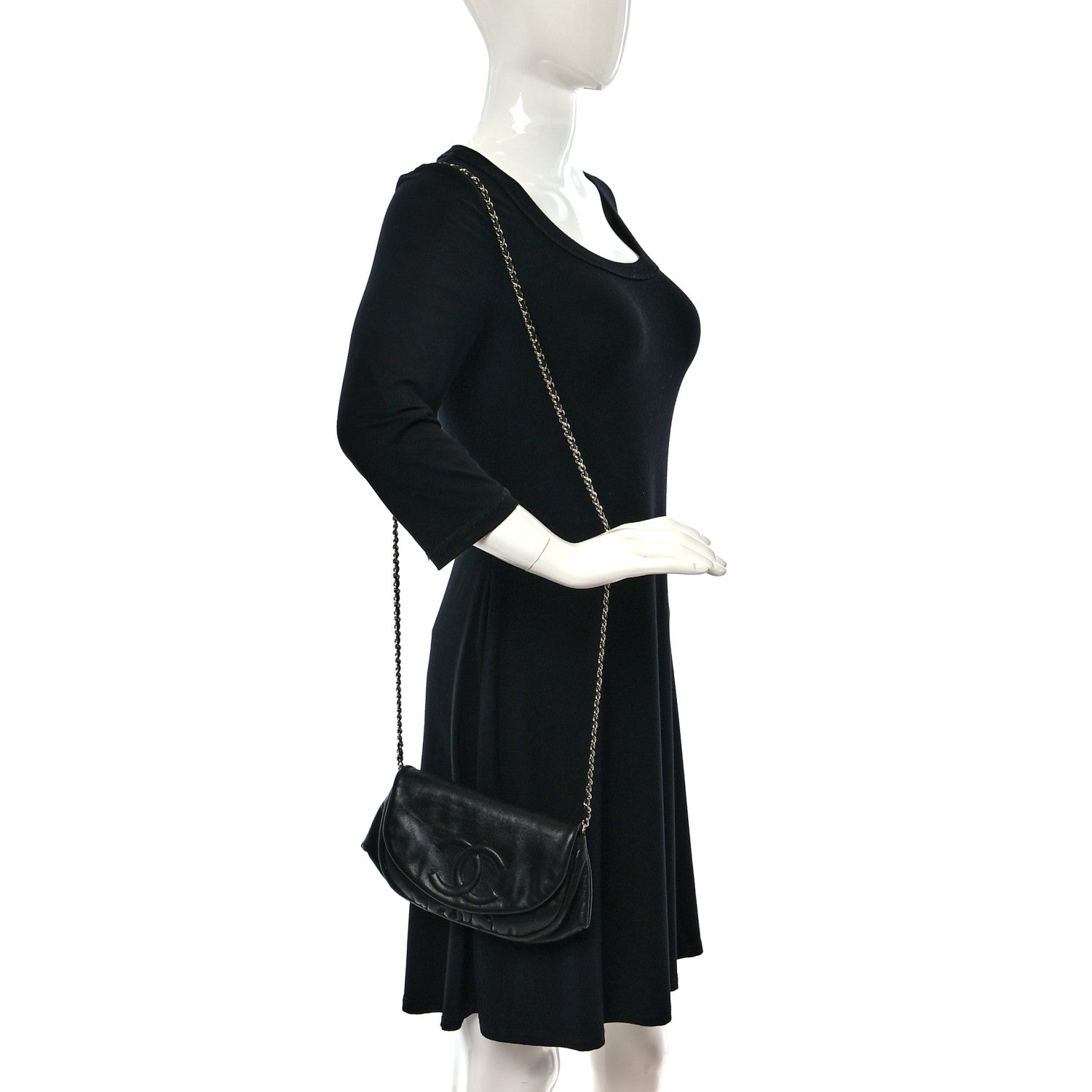 Chanel Lambskin Half Moon Wallet On Chain WOC Black 2 of 9