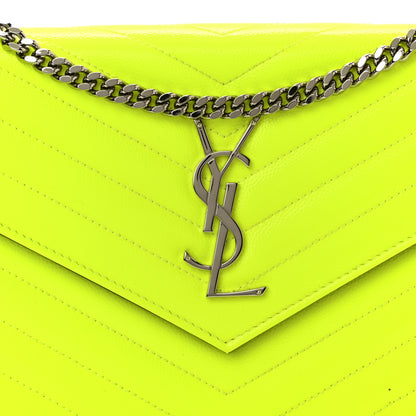 Saint Laurent Patent Grain De Poudre Matelasse Chevron Monogram Chain Wallet Neon Yellow 8 of 11