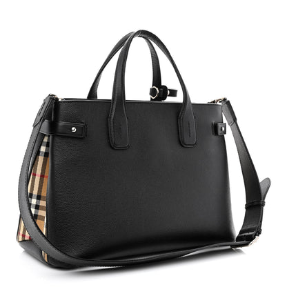 Burberry Derby Calfskin Vintage Check Medium Banner Tote Black 3 of 13