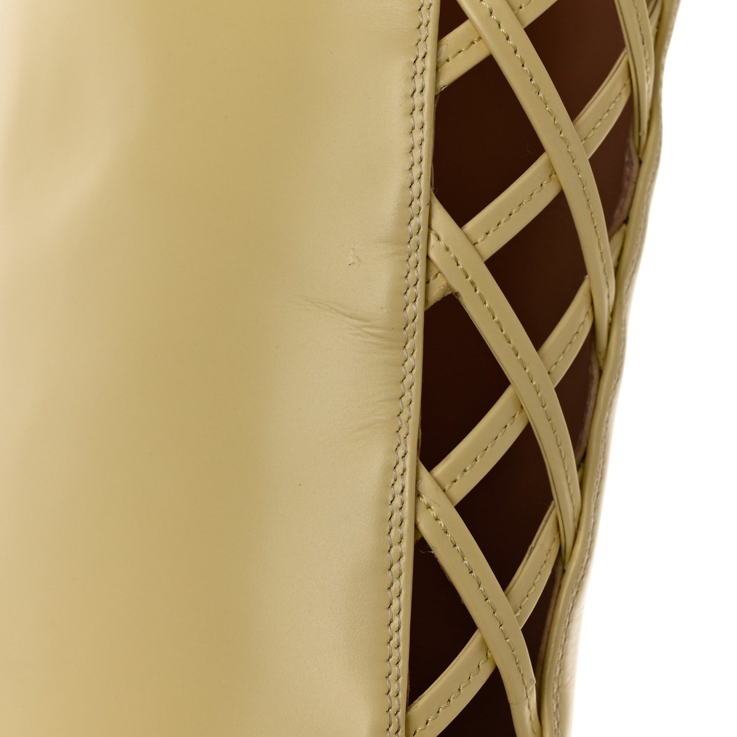 Plume Calfskin Damir Lattice Cutout Knee High Boot 38 Butter