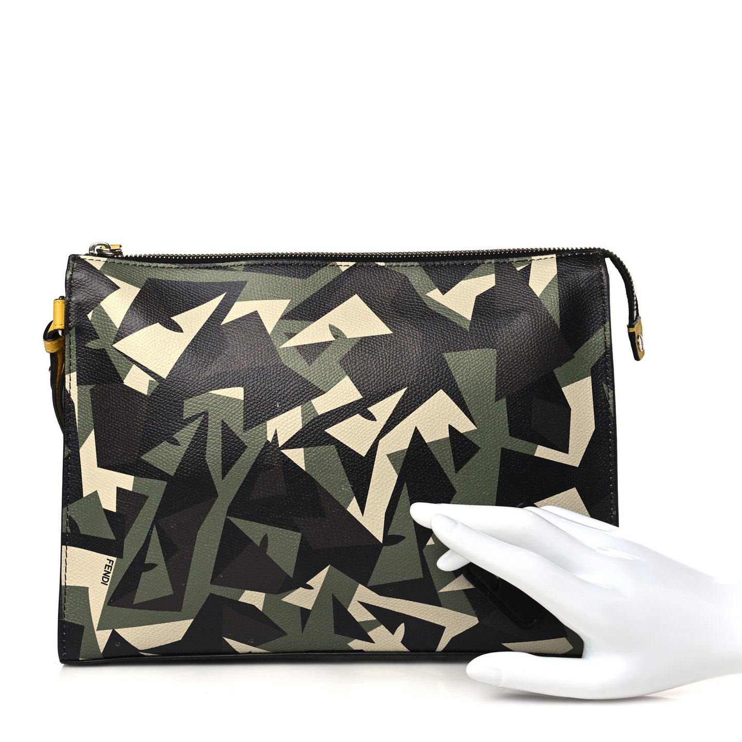 Textured Calfskin Bugs Camouflage Clutch Multicolor Military